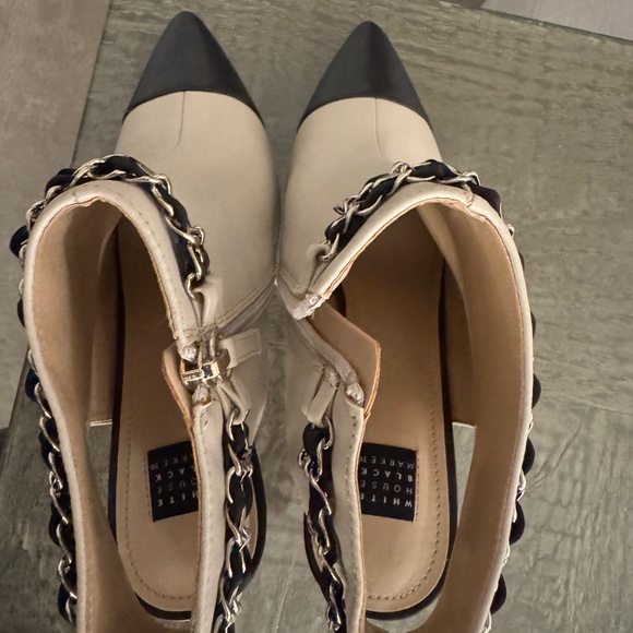 Never-Worn White House Black Market Chain‑Trim Pointed‑Toe Ankle Booties – Cream - Picture 4 of 8
